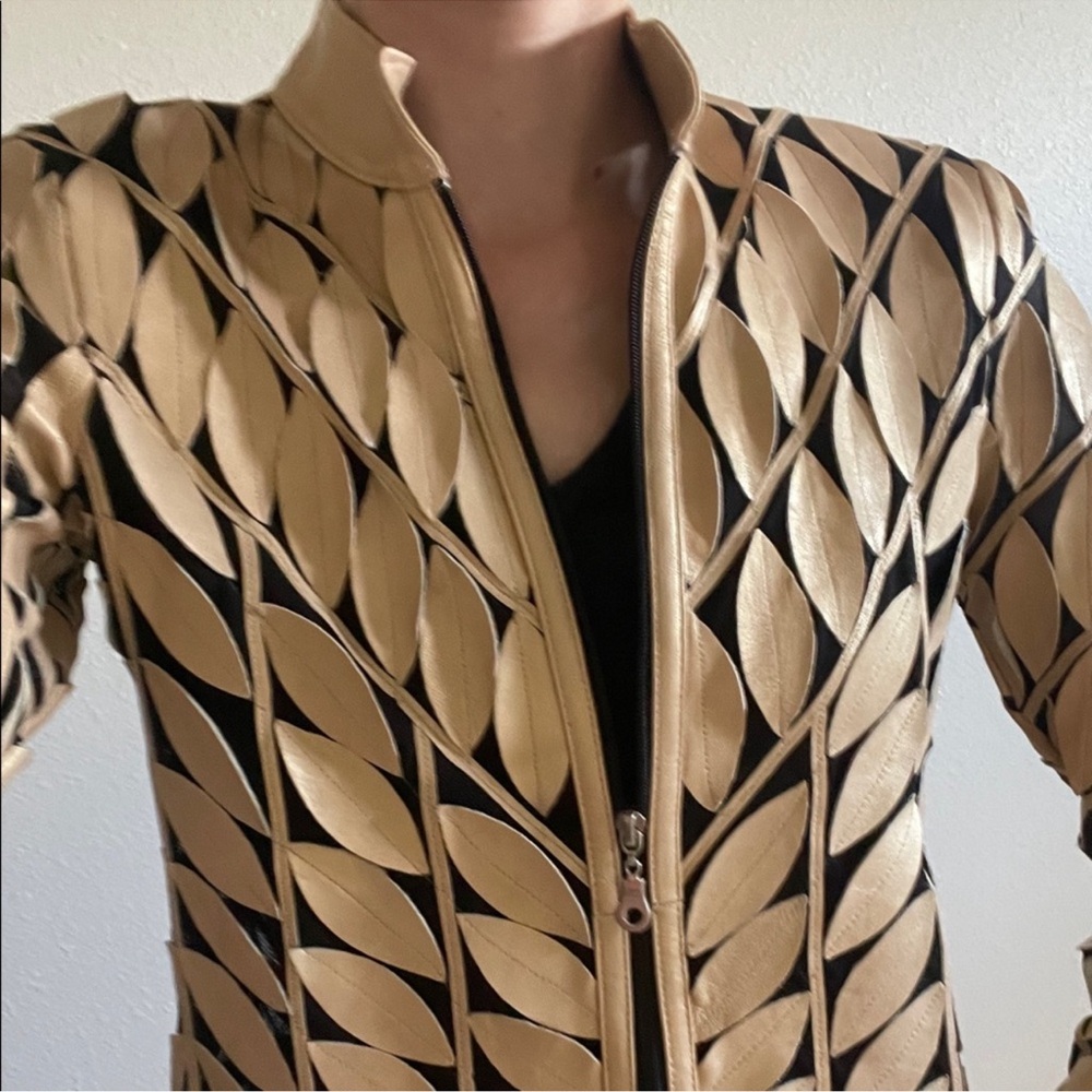 Unique Leather Studio Gold Leaf Pattern Jacket Le… - image 1